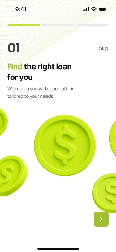 Main screen: select loan amount